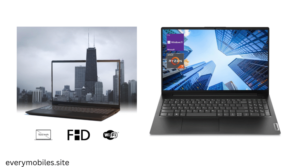 Lenovo V-Series V15 Business Laptop with Ryzen 7 processor and 15.6-inch FHD display.